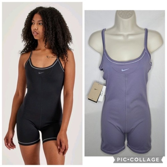 New Nike One Dri Fit Short Bodysuit Gym Workout Stretch Purple Tight Fit Size S - Picture 1 of 16